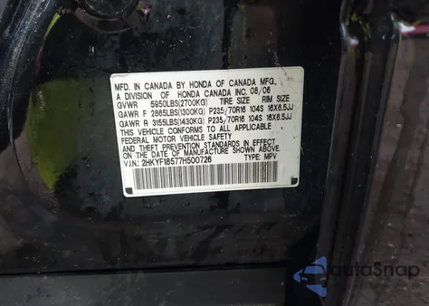 2007 Honda Pilot Ex-L z USA, uszkodzony, nr VIN 2HKYF18577H500726